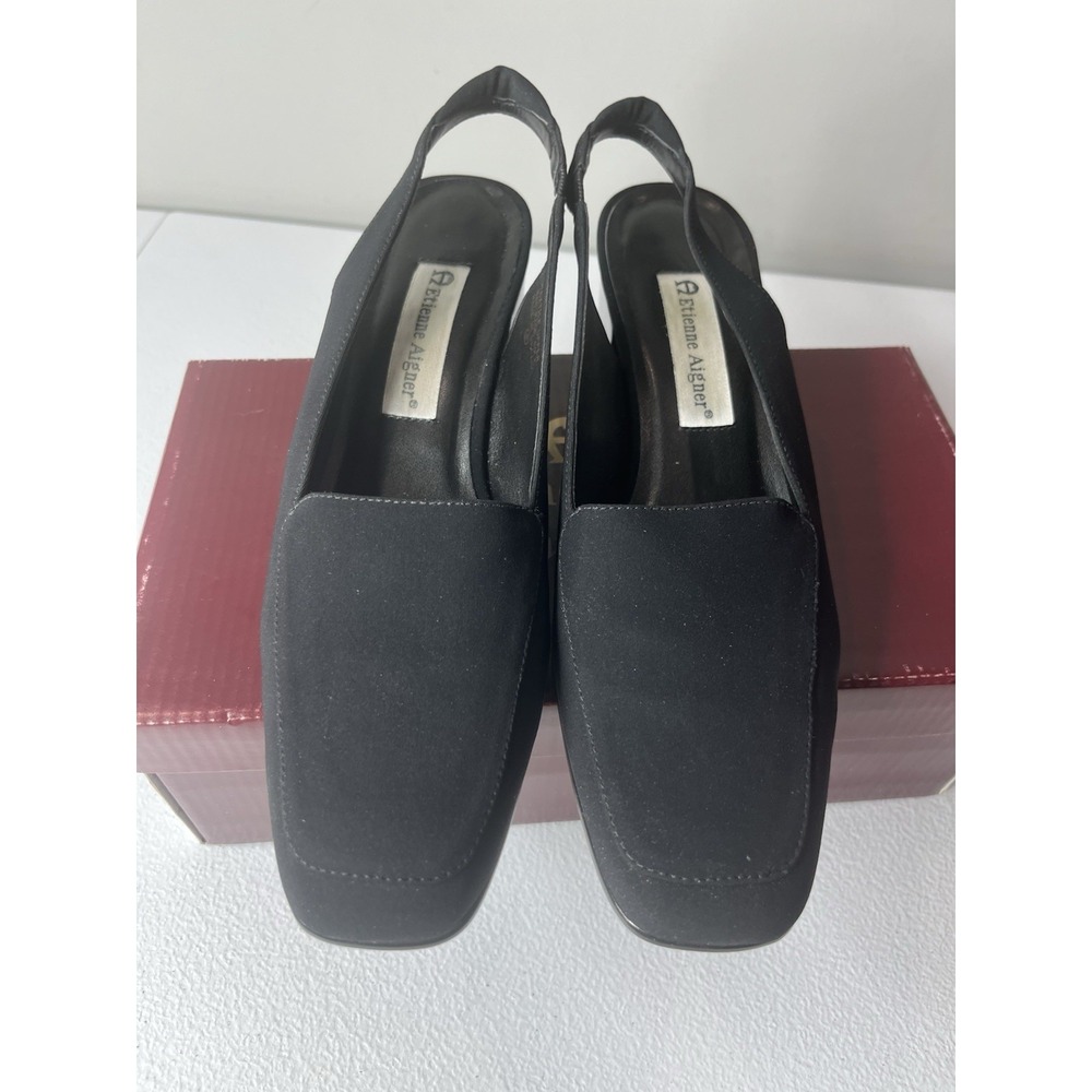 Vtg Etienne Aigner Sling back Loafer Heels Black Size 9 With Box - Picture 4 of 11